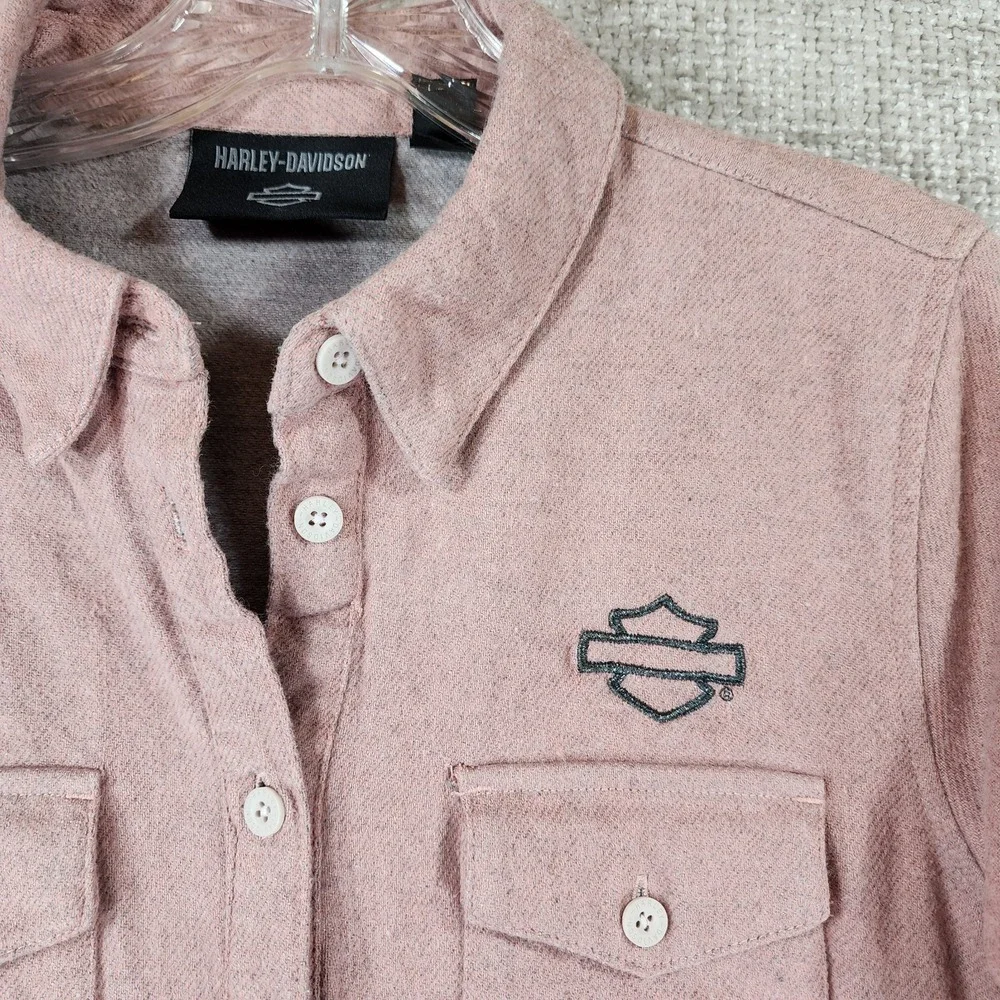 Harley Davidson Chrome Warrior Melange Shirt Womens S Pink Button Up‎ Flannel